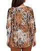 Ruby Rd. Tie-Dye Zebra Keyhole Neck 3/4 Bell Sleeve Crossover Hem Jacquard Knit Top, Color:Tan Multi - Image 2