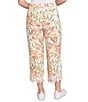 Ruby Rd. Coordinating Tropical Fern Pattern Embroidered Lace Scallop Edge Wide-Leg Pull-On Crop Pants, Color:Peach Multi - Image 2