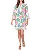 Ruby Rd. Tropical Floral Split V-Neck 3/4 Sleeve Shift Dress - Image 1