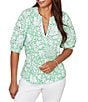 Ruby Rd. Tropical Floral Split V-Neck Elbow Sleeve Top - Image 1