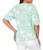 Ruby Rd. Tropical Floral Split V-Neck Elbow Sleeve Top - Image 2