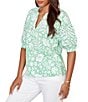 Ruby Rd. Tropical Floral Split V-Neck Elbow Sleeve Top - Image 3