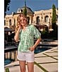 Ruby Rd. Tropical Floral Split V-Neck Elbow Sleeve Top - Image 5