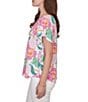 Ruby Rd. Tropical Floral V-Neck Short Flutter Sleeve Top - Image 4