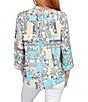Color:Aruba Blue Multi - Image 2 - Tropical Mixed Print V-Neck Roll-Tab Sleeve Pleated Front Blouse