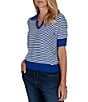Ruby Rd. Two-Tone Collared V-Neck Elbow Length Sleeve Pullover Sweater - Image 3
