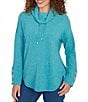 Ruby Rd. Ultra-Soft Cowl Neck Long Sleeve Knit Sweater, Color:Teal - Image 4