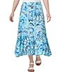 Color:Capri Multi - Image 1 - Utopia Floral Print Woven Rayon Flowy Hem Elastic Waist Pull-On A-Line Skirt