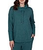 Ruby Rd. Waffle Knit Drawstring Draped Cowl Neck Long Sleeve Top - Image 4