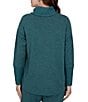 Ruby Rd. Waffle Knit Drawstring Draped Cowl Neck Long Sleeve Top - Image 5