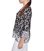 Ruby Rd. Whirlwind Heart Border Print Knit Sweetheart Neck 3/4 Sleeve Top, Color:Black/White - Image 3