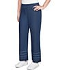 Ruby Rd. Wide-Leg Fringe Tiered Hem Pull-On Denim Ankle Jeans, Color:Dark Indigo - Image 1