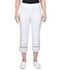 Color:White - Image 1 - Wide Waistband Lace Inset Hem Pull-On Capri Jeans