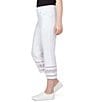 Color:White - Image 3 - Wide Waistband Lace Inset Hem Pull-On Capri Jeans