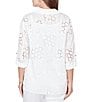 Ruby Rd. Woven Eyelet Embroidery Collared V-Neck 3/4 Roll-tab Sleeve Button-Front Shirt - Image 2