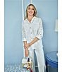 Ruby Rd. Woven Eyelet Embroidery Collared V-Neck 3/4 Roll-tab Sleeve Button-Front Shirt - Image 5
