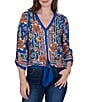 Ruby Rd. Woven Floral Vines V-Neck 3/4 Sleeve Top - Image 1