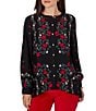 Ruby Rd. Woven Matte Floral Band Collar Long Sleeve Button Front Shirt - Image 1