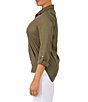 Color:Olive - Image 4 - Woven Quarter Zip Mock Neck 3/4 Roll-Tab Sleeve Pocketed Top