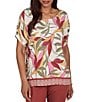 Ruby Rd. Woven Sedona Scoop Neck Short Elasticated Sleeve Top - Image 1