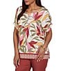 Ruby Rd. Woven Sedona Scoop Neck Short Elasticated Sleeve Top - Image 4