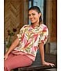 Ruby Rd. Woven Sedona Scoop Neck Short Elasticated Sleeve Top - Image 6