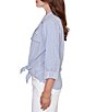 Ruby Rd. Woven Stripe Notch Lapel Collar Long Roll-Tab Sleeve Tie-Front Shirt - Image 3