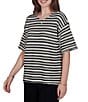 Ruby Rd. Woven Stripe Scoop Neck Short Fringe Sleeve Top - Image 3