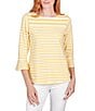 Color:Sunburst Multi - Image 1 - Yarn Dye Stripe Print Knit Boat Neck 3/4 Bell Sleeve Shirt