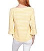 Color:Sunburst Multi - Image 2 - Yarn Dye Stripe Print Knit Boat Neck 3/4 Bell Sleeve Shirt
