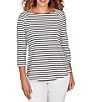Ruby Rd. Yarn-Dyed Cotton Jersey Striped Square Neck 3/4 Sleeve Tee Top - Image 5