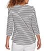 Ruby Rd. Yarn-Dyed Cotton Jersey Striped Square Neck 3/4 Sleeve Tee Top - Image 6