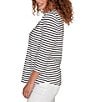 Ruby Rd. Yarn-Dyed Cotton Jersey Striped Envelope Neck 3/4 Sleeve Tee Top - Image 3