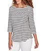 Ruby Rd. Yarn-Dyed Cotton Jersey Striped Envelope Neck 3/4 Sleeve Tee Top - Image 4