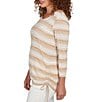 Ruby Rd. Yarn-Dyed Eyelash Stripe Scoop Neck 3/4 Sleeve Adjustable Side Ties Top, Color:Jute Multi - Image 3