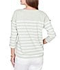 Ruby Rd. Yarn-Dyed Stripe Crew Neck 3/4 Button Sleeve Knit Top - Image 2