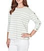 Ruby Rd. Yarn-Dyed Stripe Crew Neck 3/4 Button Sleeve Knit Top - Image 4