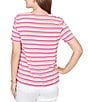 Ruby Rd. Yarn-Dyed Stripe Crochet Embellished Scoop Neck Short Sleeve Tee - Image 2