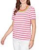 Ruby Rd. Yarn-Dyed Stripe Crochet Embellished Scoop Neck Short Sleeve Tee - Image 3
