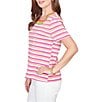 Ruby Rd. Yarn-Dyed Stripe Crochet Embellished Scoop Neck Short Sleeve Tee - Image 4