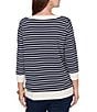 Ruby Rd. Yarn-Dyed Stripe Scoop Neck 3/4 Sleeve Top, Color:Navy/Multi - Image 2