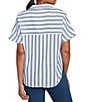 Ruby Rd. Yarn-Dyed Woven Stripe Collared V-Neck Short Sleeve Button Front Shirt, Color:Indigo/Multi - Image 2