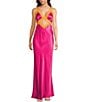 Rumored V-Neck Lace Trim Crossroads Maxi Dress, Color:Fuchsia - Image 1
