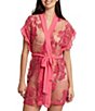 Color:Azalea - Image 1 - Charming Embroidered Lace Short Wrap Robe