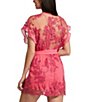 Color:Azalea - Image 2 - Charming Embroidered Lace Short Wrap Robe
