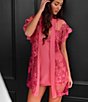 Color:Azalea - Image 5 - Charming Embroidered Lace Short Wrap Robe