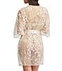 Color:Champagne - Image 2 - Embroidered 3/4 Sleeve Kiss Short Wrap Robe