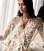 Color:Champagne - Image 5 - Embroidered 3/4 Sleeve Kiss Short Wrap Robe