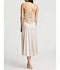 Color:Champagne - Image 2 - Kiss Solid Charmeuse Embroidered Tulle Back Gown
