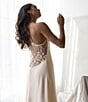 Color:Champagne - Image 5 - Kiss Solid Charmeuse Embroidered Tulle Back Gown